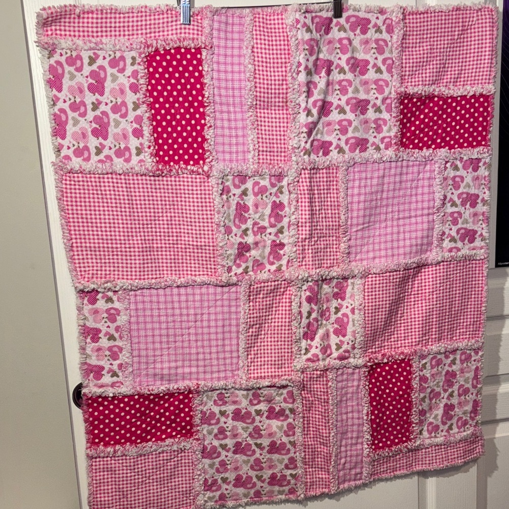 Handmade pink Patchwork Rag Quilt